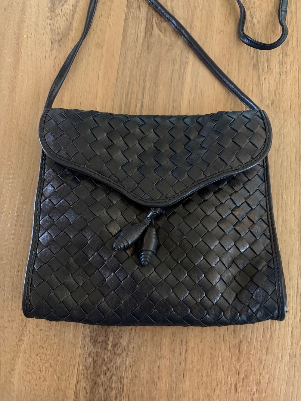 Vintage Woven Leather Crossbody Bag Navy Argentina Full Leather Interior